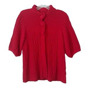 Style & Co Cable Knit Red Sweater Womens Medium Short Sleeve 1/4 Three Button